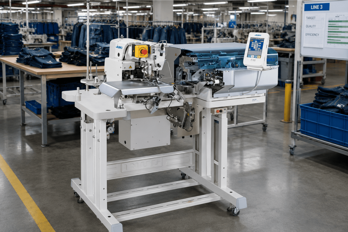 A Juki AB-1351 industrial sewing machine in a factory setting