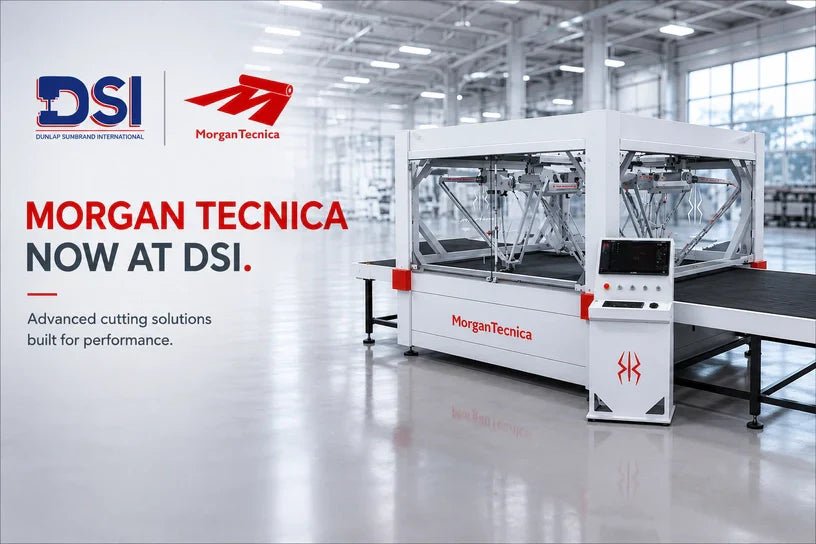 image of a Morgan Tecnica cutting machine setup no available at DSI with the DSI and Mogan Tecnia Logos