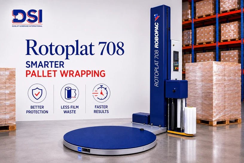 Rotoplat 708 Pallet Wrapper with wrapped pallet in background