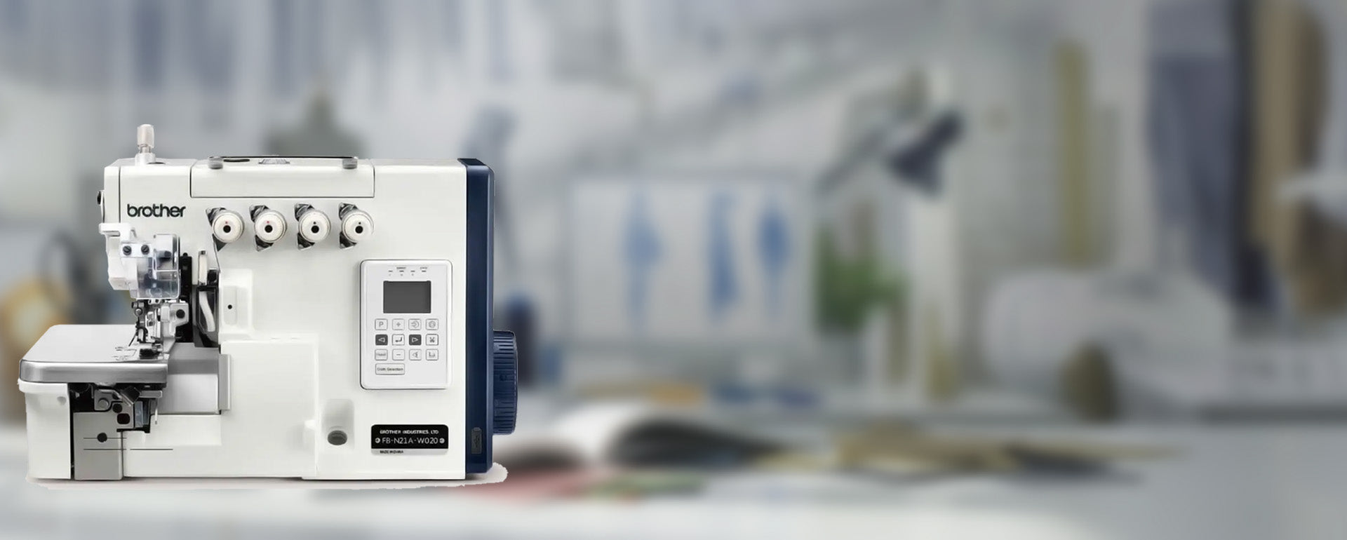 Brother FB-N21A on a blurred sewing room background