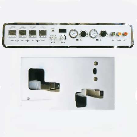 Control panel for a Hashima HP-1000LW fusing press with various buttons and displays on a white background