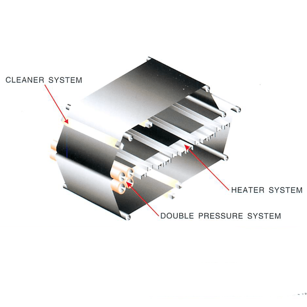 Diagram of a internal component of a Hashima HP-1000LW fusing press with labeled parts on a white background
