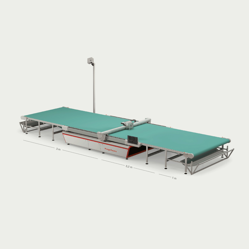Green conveyor belt system on a white background