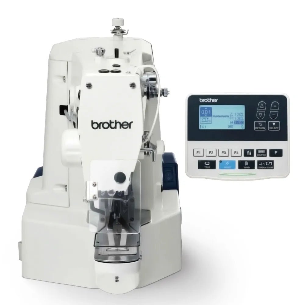 Front view of a Brother KE-430DP on a white background with a close up of the digital panel