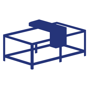 Blue labeler icon on a white background