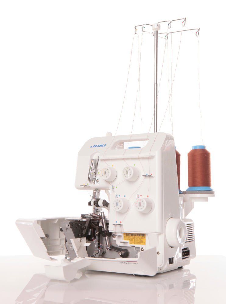 Juki MO-644 with open panel and thread spool