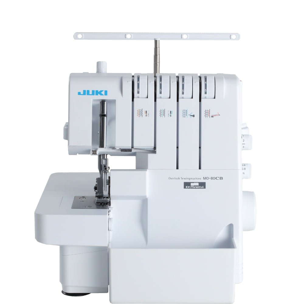 Front view of a Juki MO-80CB overlock sewing machine