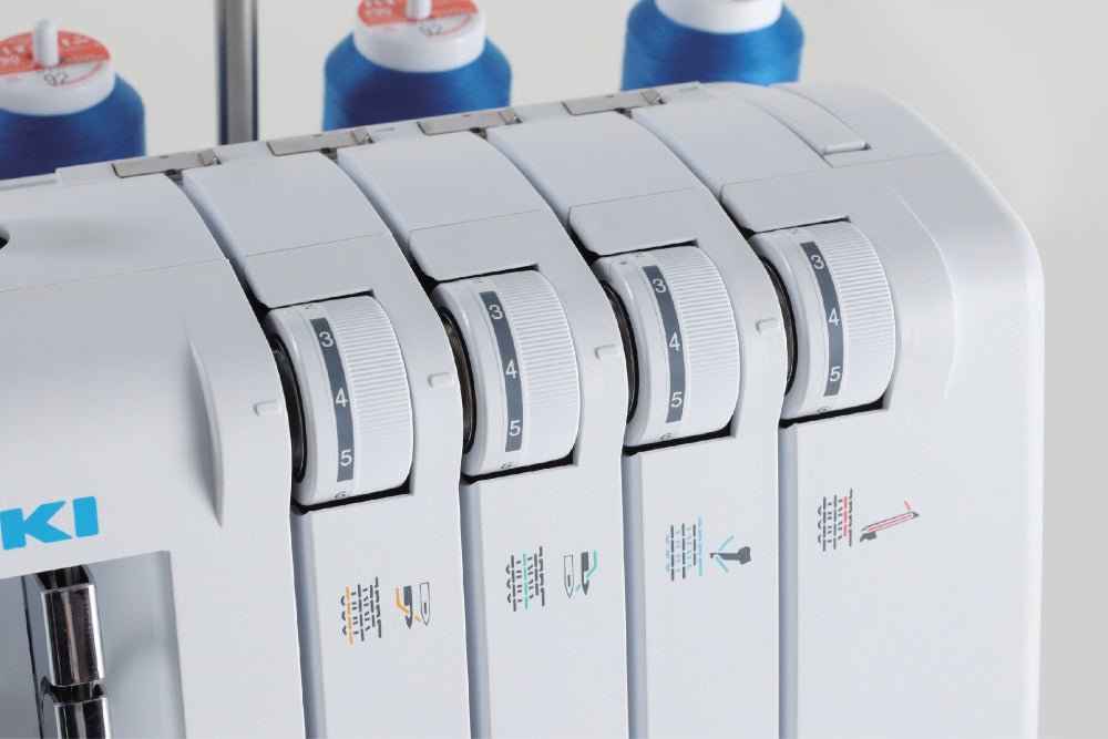 Closeup of Juki MO-80CB in lay tension