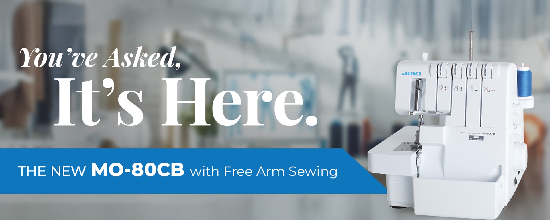 Now Available announcement for Juki MO-80CB home sewing machine
