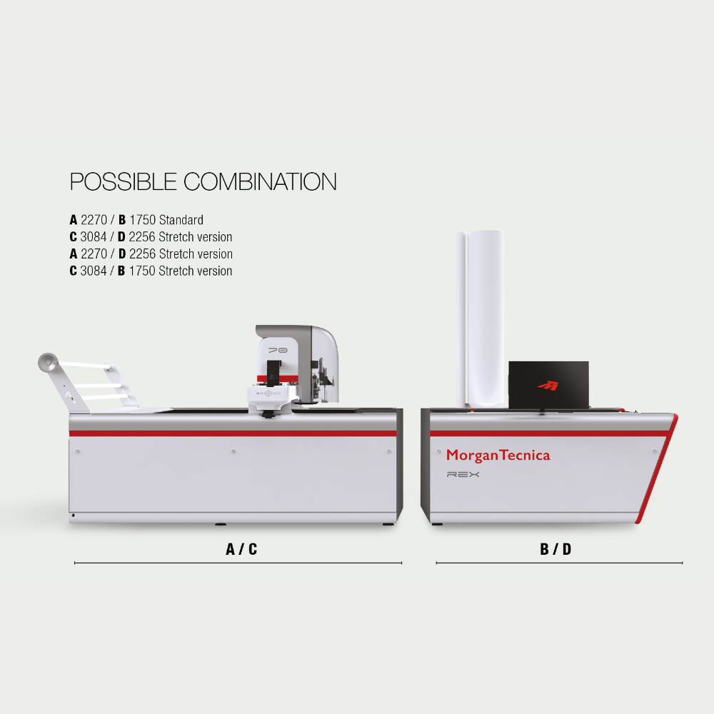 Morgan Tecnica machine setup with different configurations on a white background