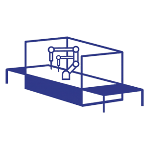 Blue robotic cutter icon on white background