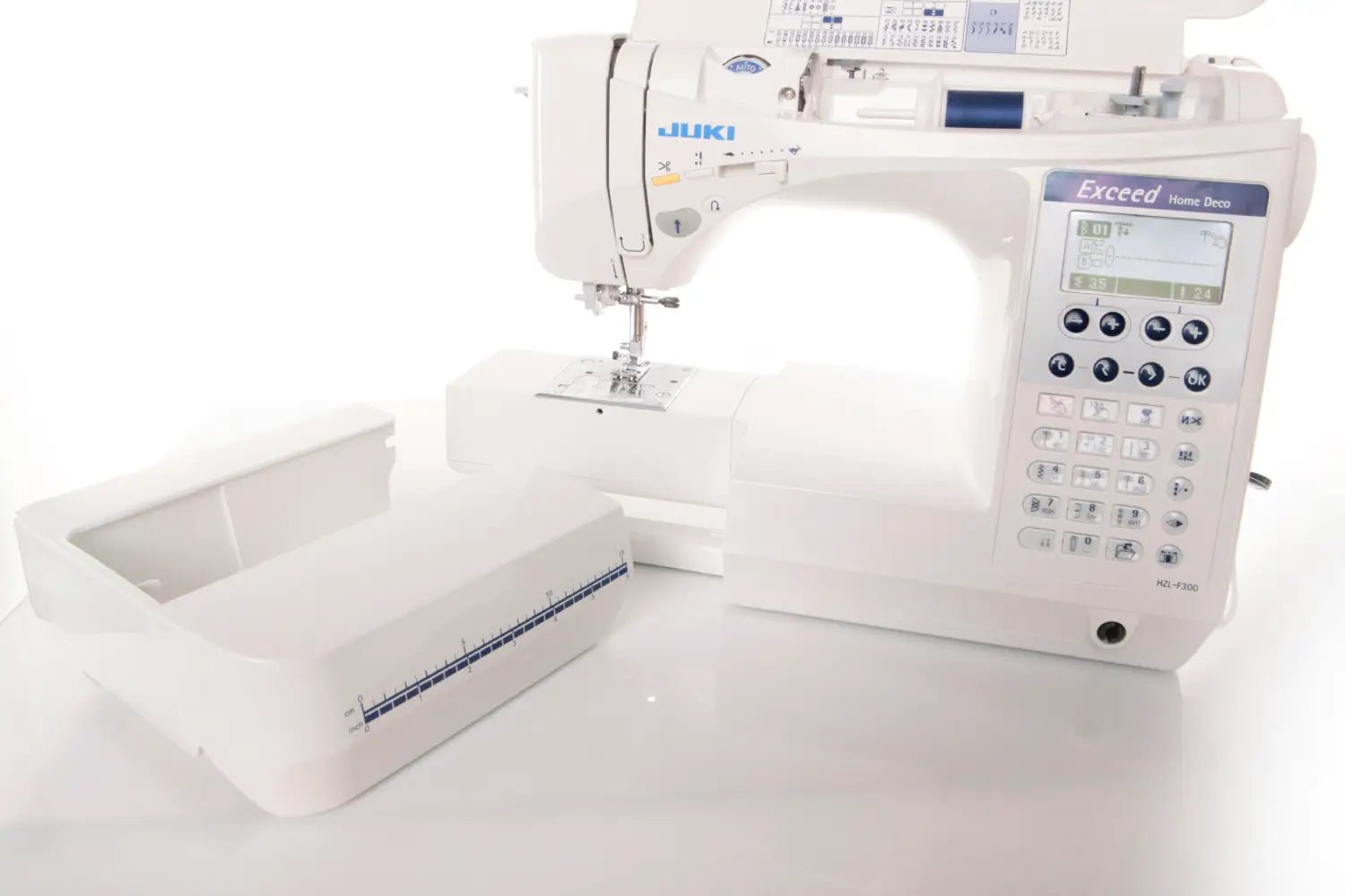 Juki Exceed HZL-F300 with open panel and removable work surface