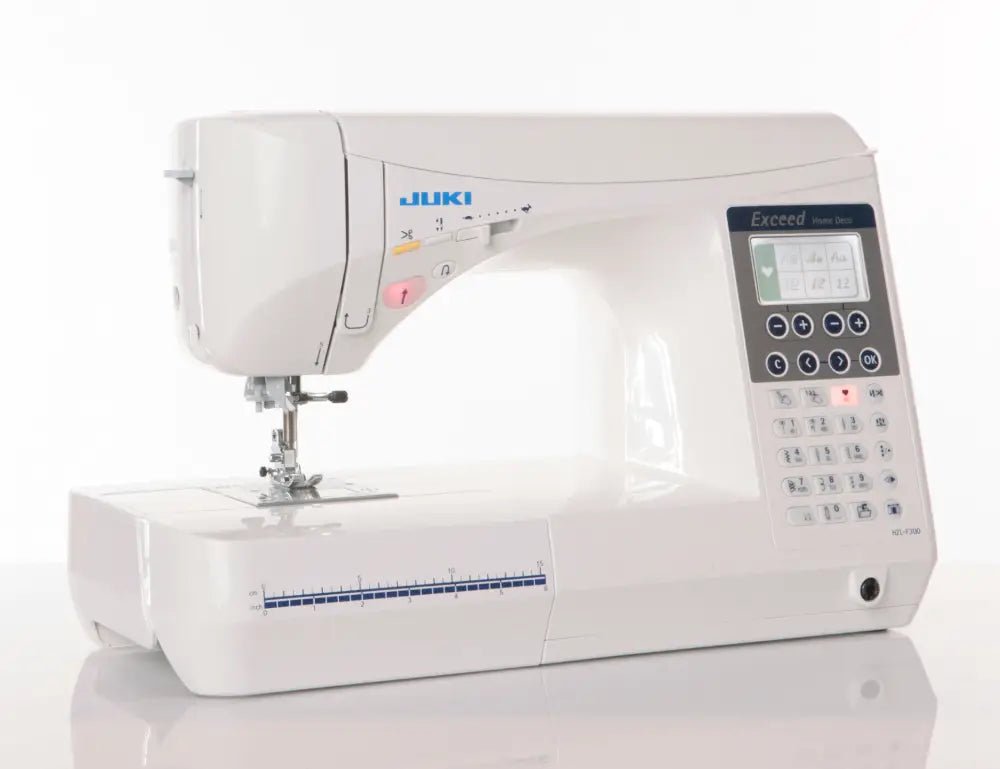 Juki Exceed Home Deco HZL-F300 Sewing Machine with digital display on a white background