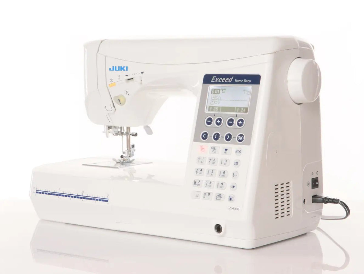 Juki Exceed HZL-F300 angled view of back power switch