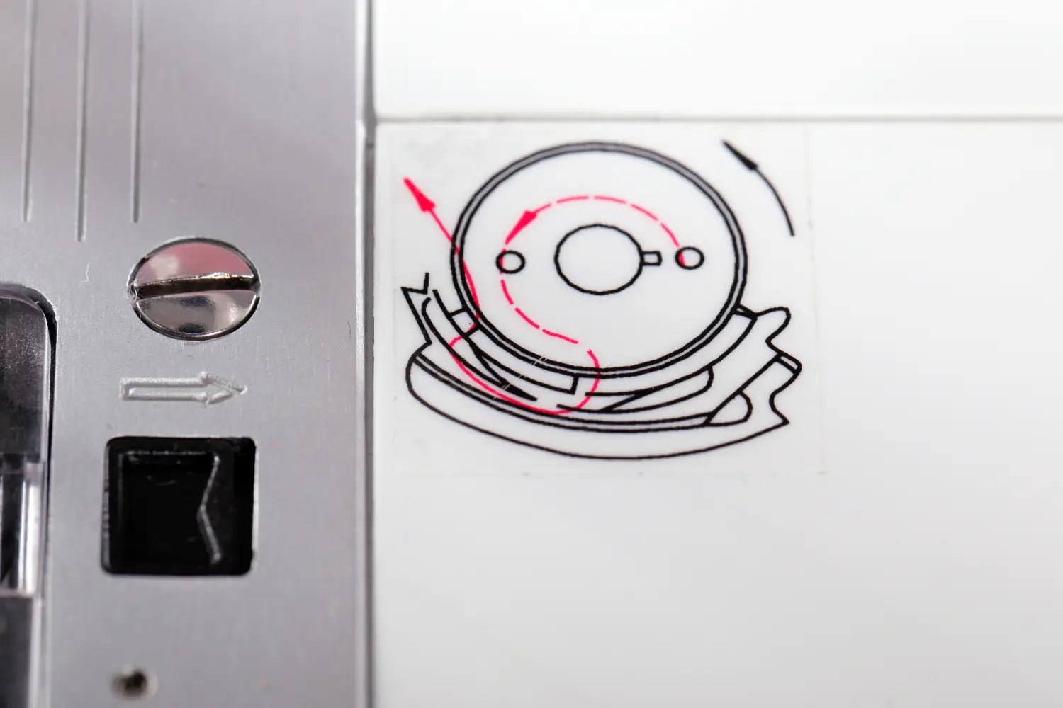 close up of threading instructions for a Juki HZL-353ZR-C Home Sewing Machine