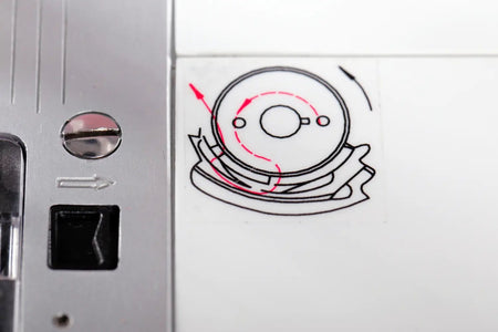 close up of threading instructions for a Juki HZL-353ZR-C Home Sewing Machine