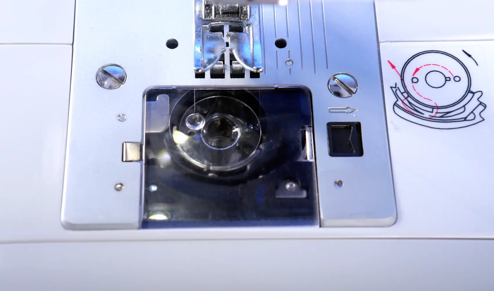 close up of needle plate for a juki HZL-355ZW-A