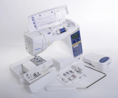 Juki HZL-DX7 with accessories and open top panel