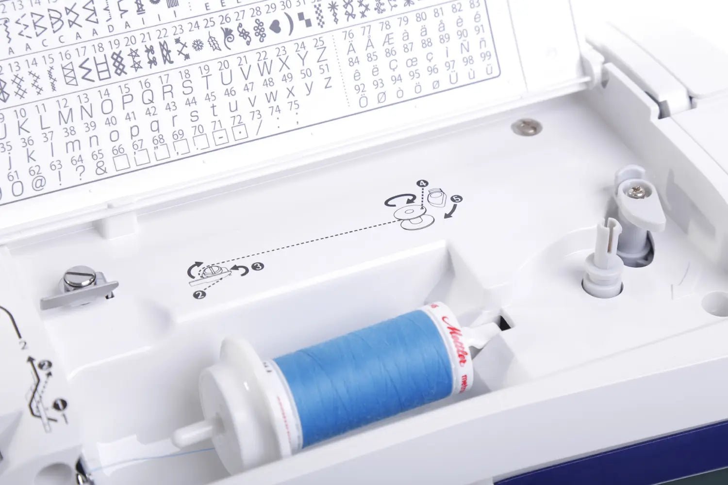 close up of thread spool on a Juki HZL-G220