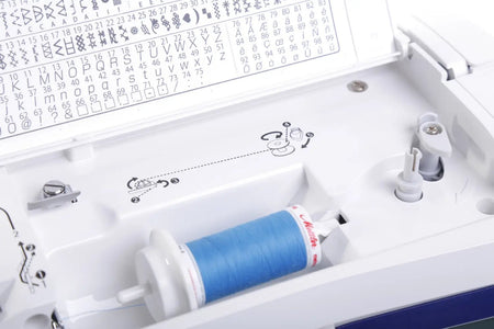 close up of thread spool on a Juki HZL-G220