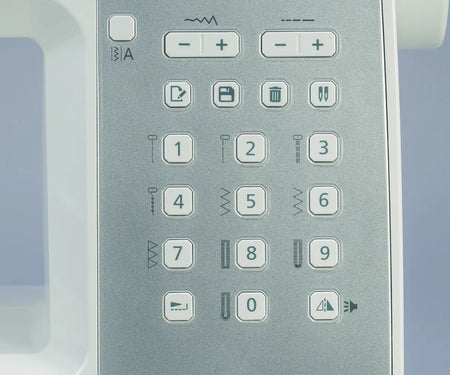 close-up of a Juki HZL-HT740 quick select button panel