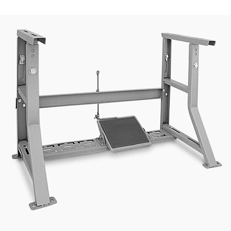 Gray metal K legs table stand with a platform for industrial sewing machine